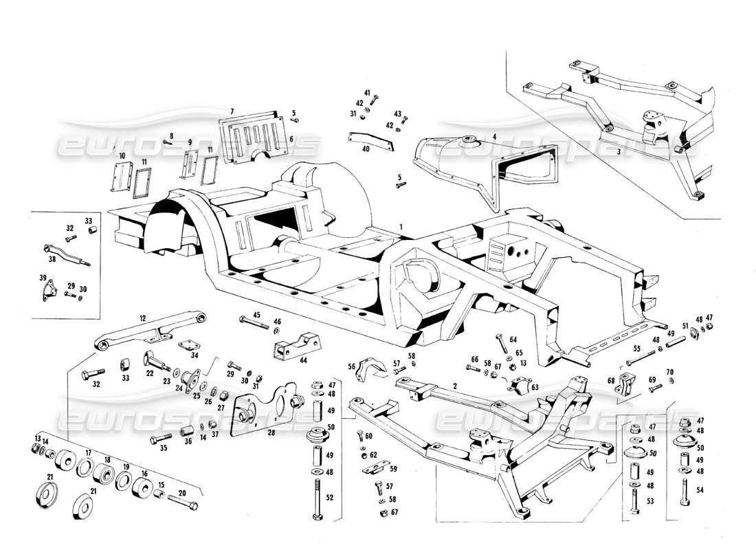 maserati qtp.v8 4.7 (s1 & s2) 1967 diagramma delle parti del telaio e della boccola