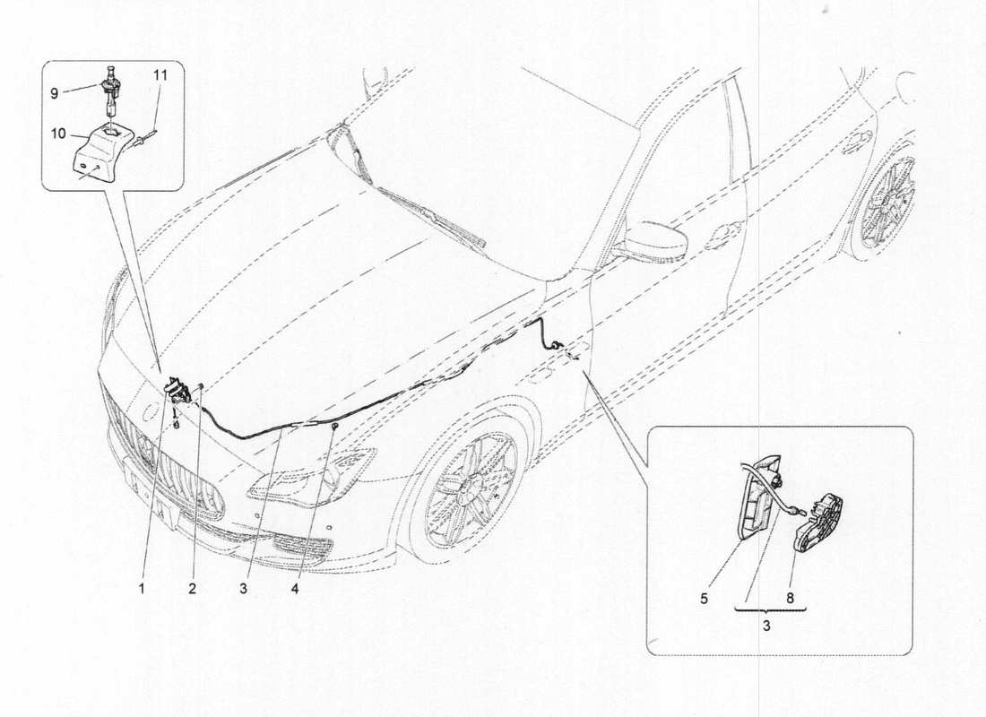 maserati qtp. v6 3.0 bt 410bhp 2015 diagramma delle parti del controllo dell'apertura del cofano anteriore