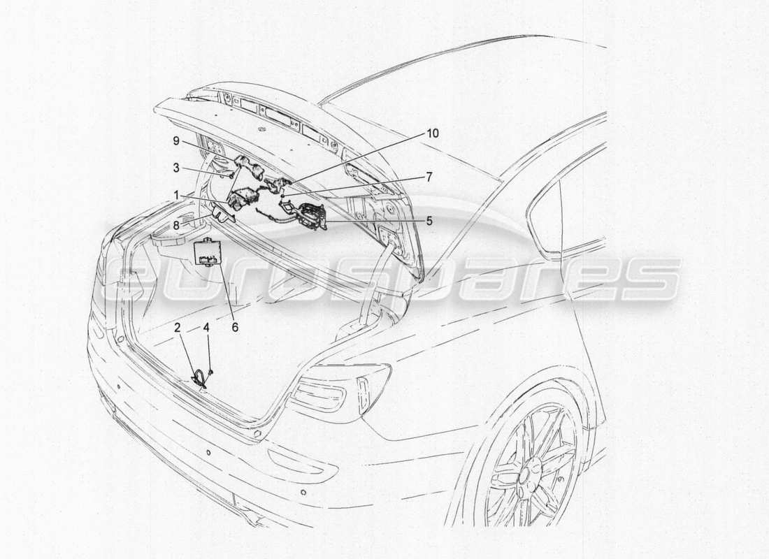 maserati qtp. v8 3.8 530bhp auto 2015 schema delle parti del controllo dell'apertura del cofano posteriore
