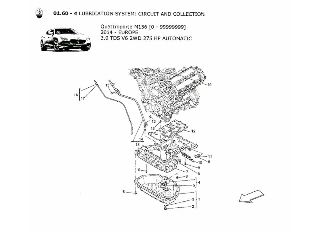 maserati qtp. v6 3.0 tds 275bhp 2014 sistema di lubrificazione: diagramma delle parti del circuito e della raccolta