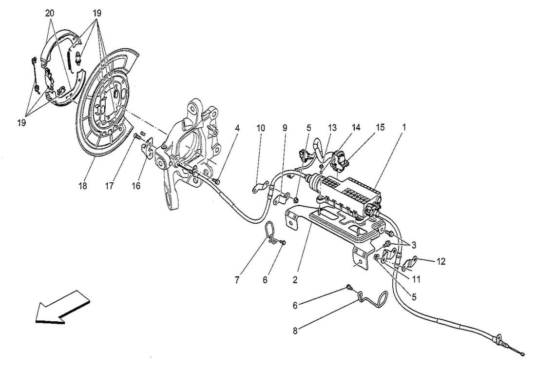 maserati qtp. v8 3.8 530bhp 2014 schema delle parti del freno di stazionamento