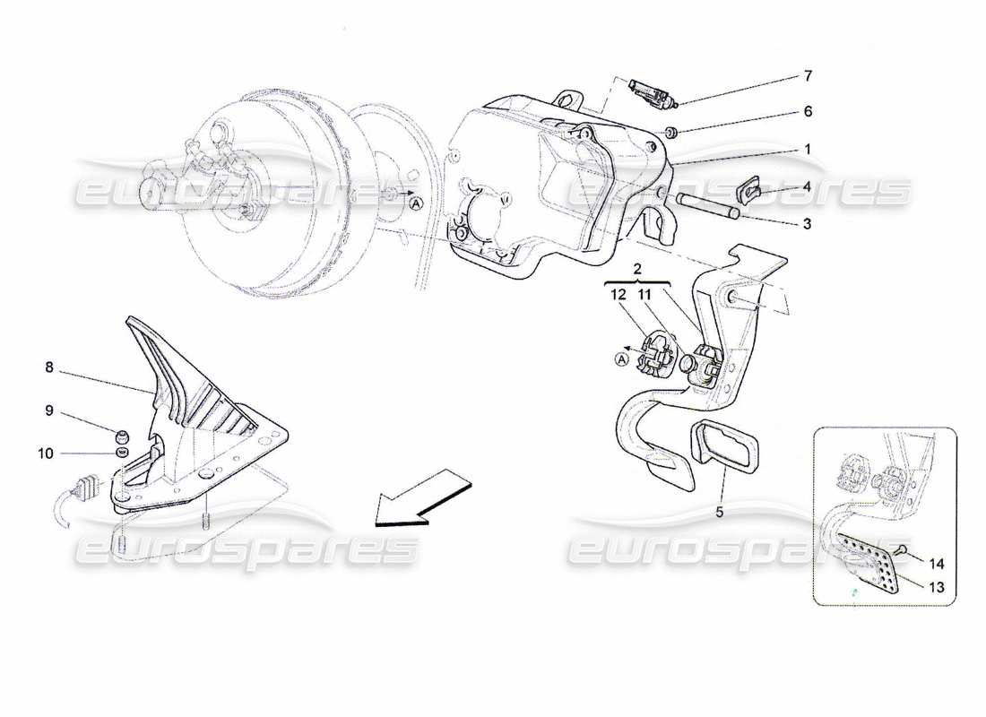 maserati qtp. (2010) 4.7 pedaliera completa diagramma delle parti
