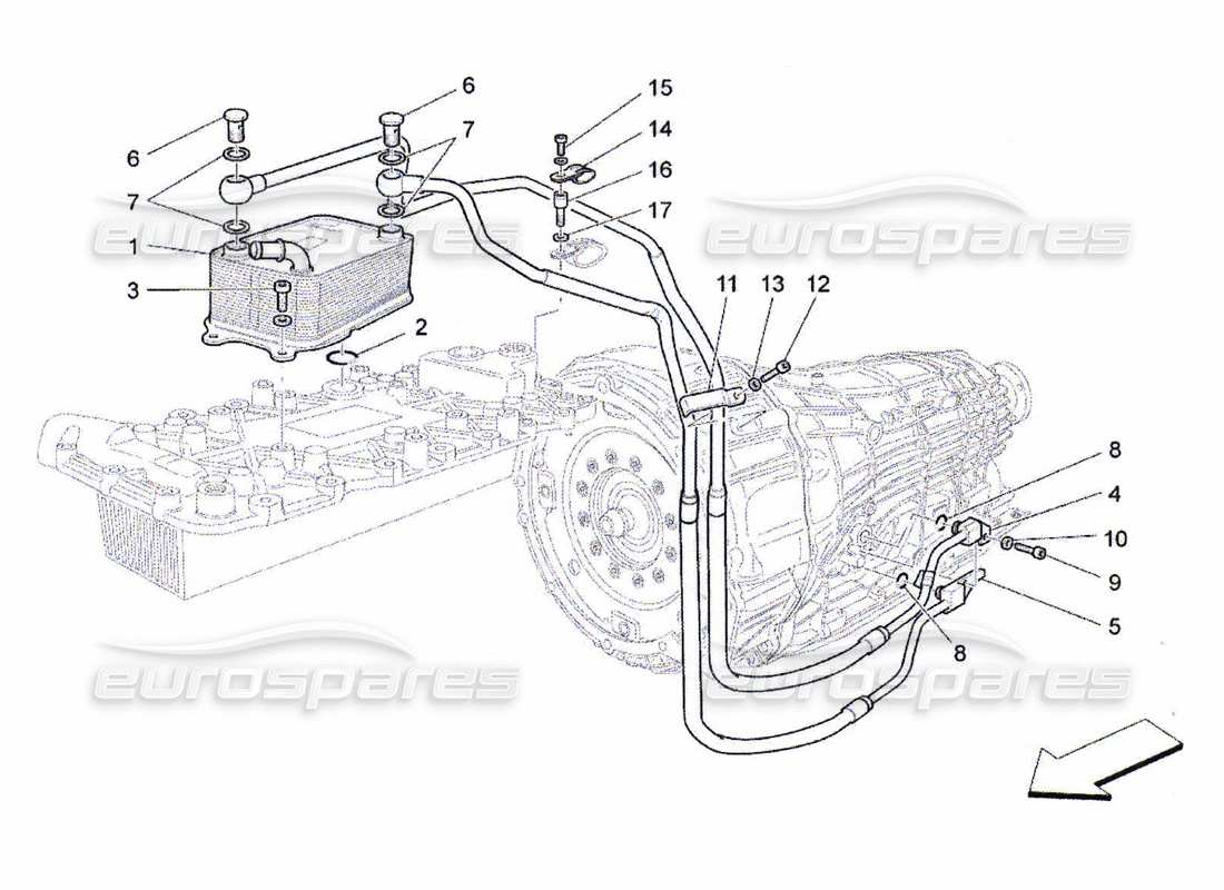 maserati qtp. (2010) 4.7 diagramma delle parti di raffreddamento dell'olio del cambio e della lubrificazione