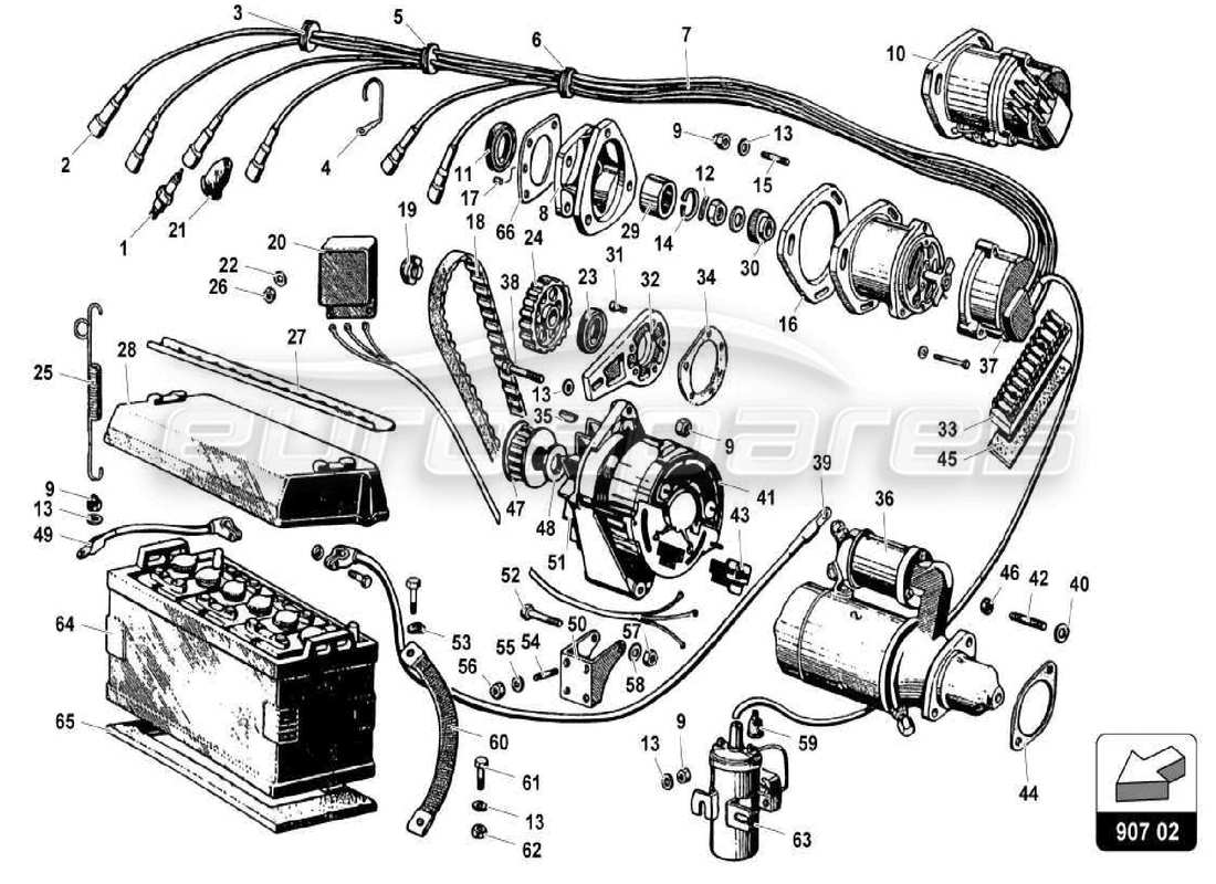 lamborghini miura p400s sistema elettrico diagramma delle parti
