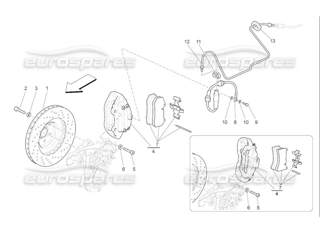 maserati qtp. (2007) 4.2 f1 schema parziale dei dispositivi di frenatura sulle ruote anteriori