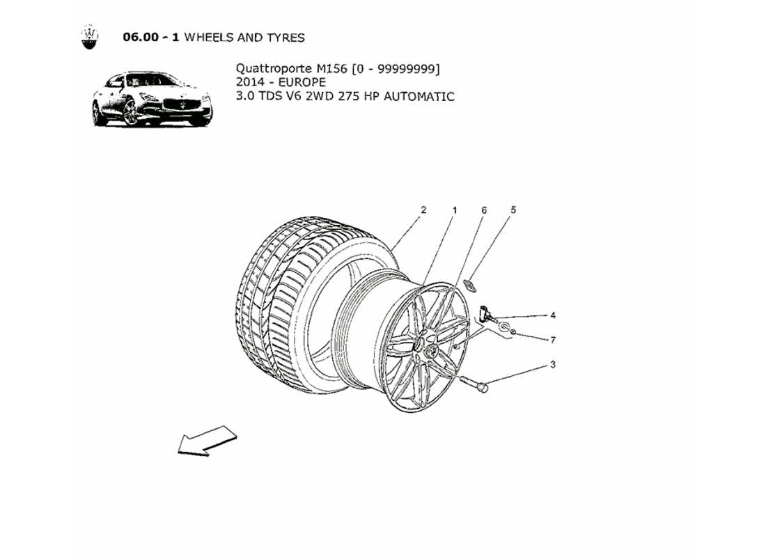 maserati qtp. v6 3.0 tds 275bhp 2014 ruote e pneumatici diagramma delle parti