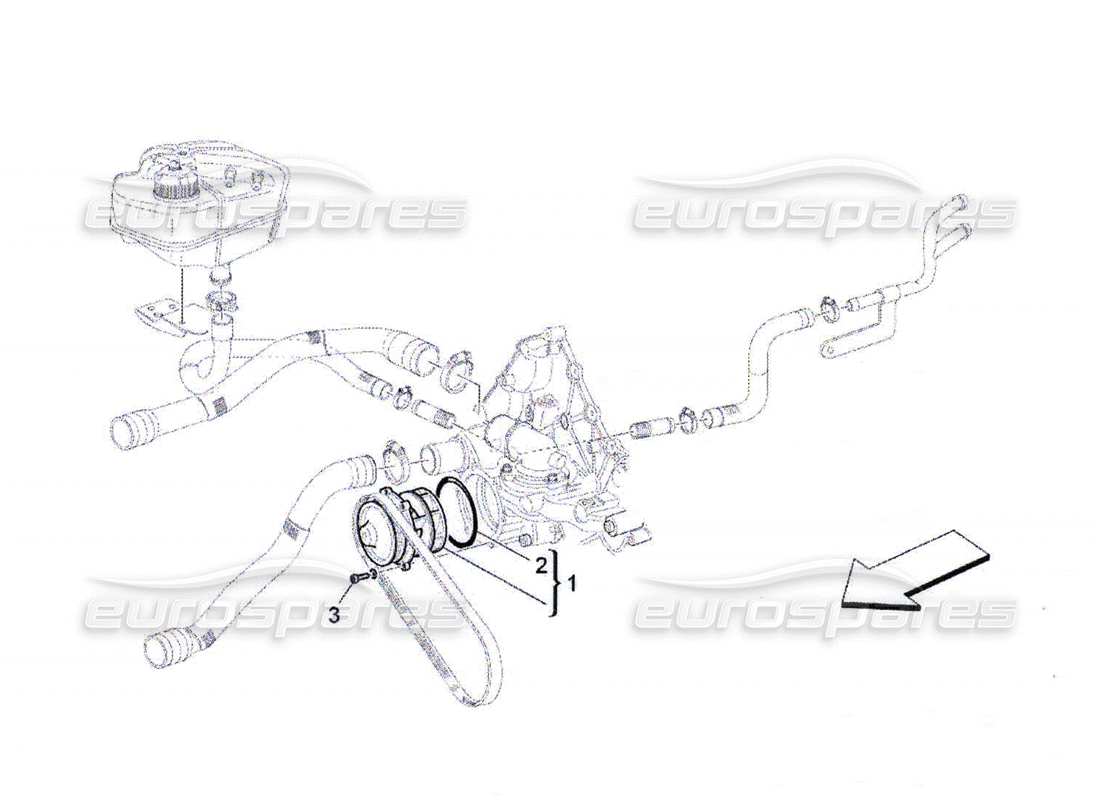 maserati qtp. (2010) 4.7 sistema di raffreddamento: diagramma delle parti della pompa dell'acqua