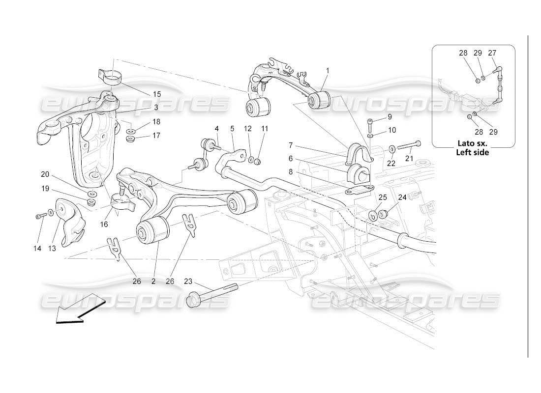 maserati qtp. (2007) 4.2 auto diagramma delle parti della sospensione anteriore