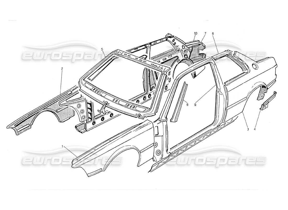 maserati 228 scocca della carrozzeria: diagramma delle parti dei pannelli esterni