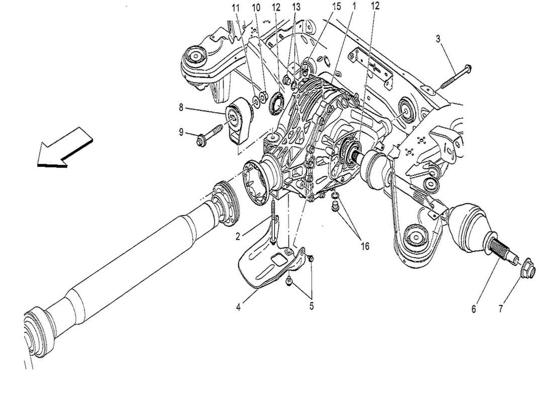 maserati qtp. v8 3.8 530bhp 2014 diagramma delle parti del differenziale e dei semiassi posteriori