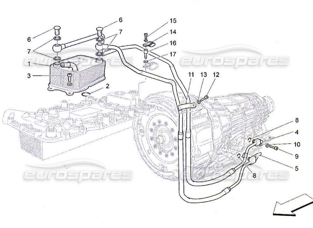 maserati qtp. (2010) 4.2 diagramma delle parti di raffreddamento dell'olio del cambio e della lubrificazione