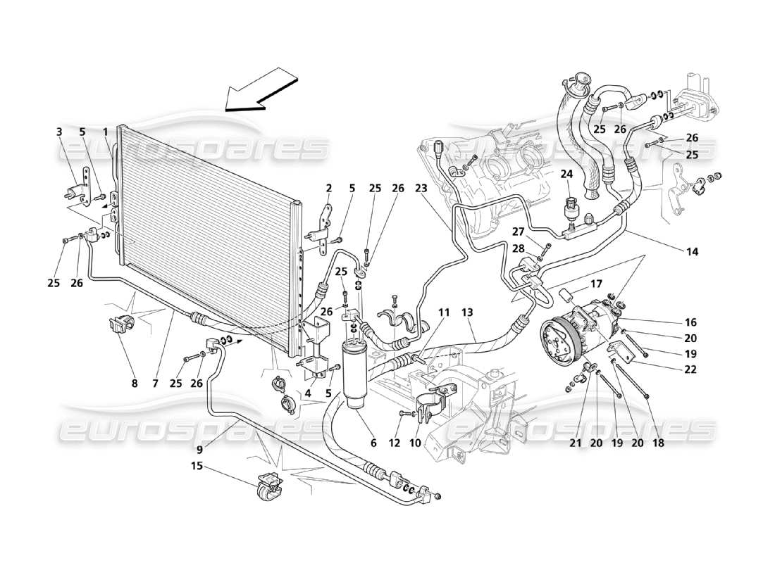 maserati qtp. (2003) 4.2 gruppo ac: diagramma delle parti delle parti del vano motore