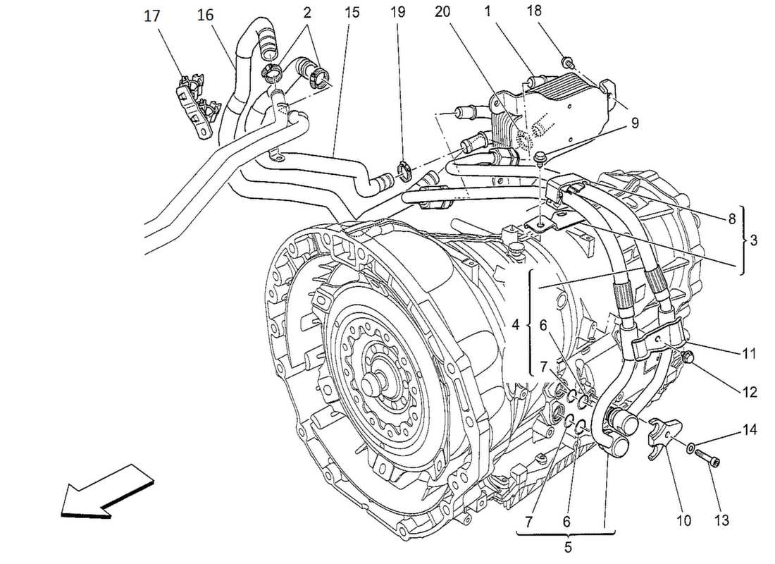 maserati qtp. v8 3.8 530bhp 2014 diagramma delle parti di raffreddamento dell'olio del cambio e della lubrificazione