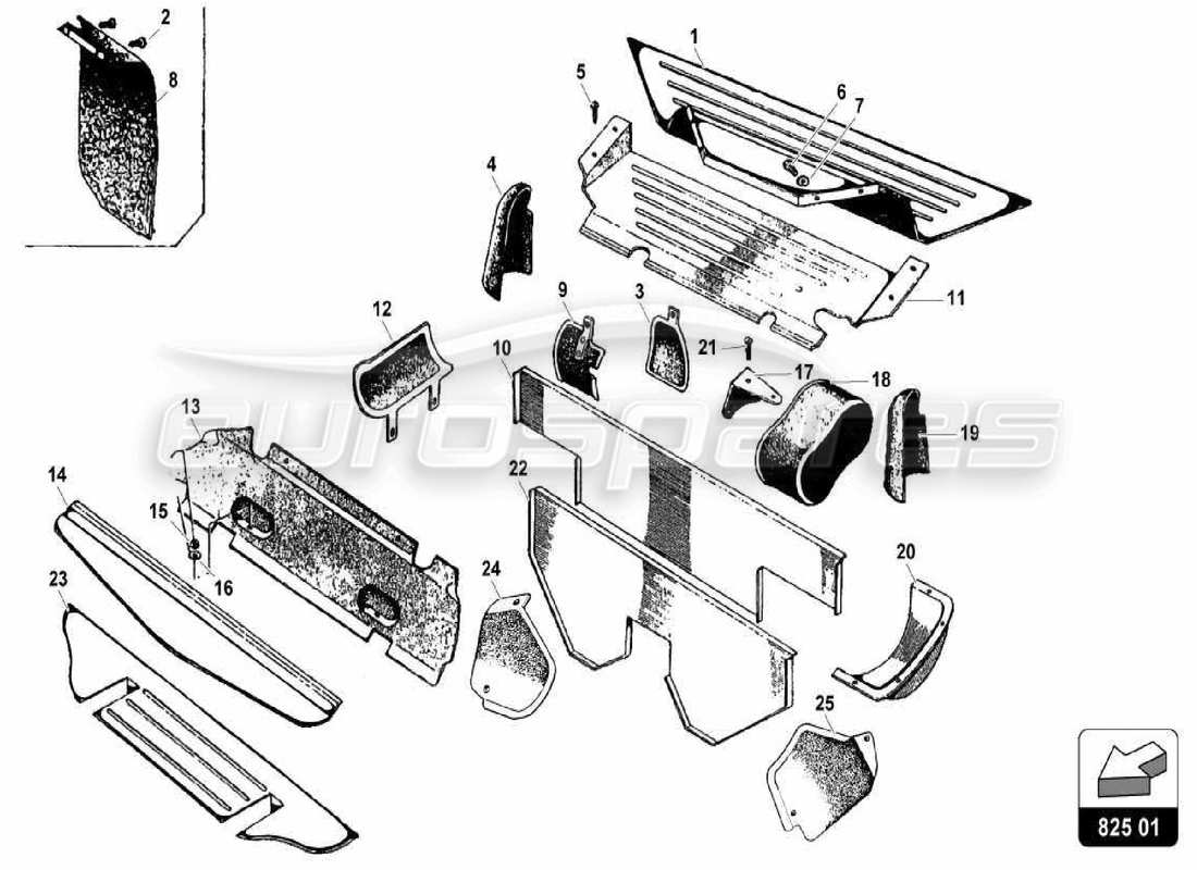 lamborghini miura p400s scudo termico diagramma delle parti