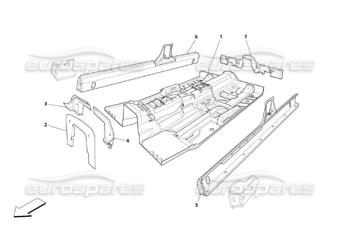 maserati qtp. (2003) 4.2 diagramma delle parti delle parti strutturali centrali