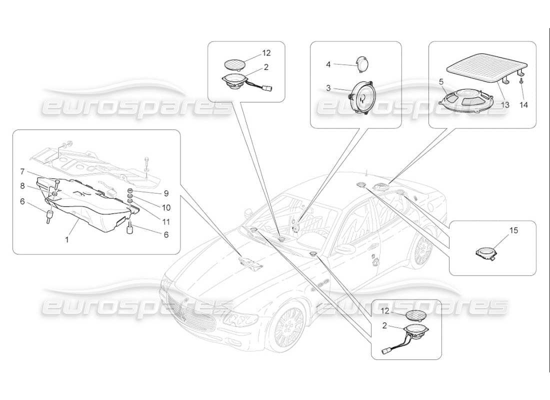 maserati qtp. (2007) 4.2 f1 schema delle parti del sistema di diffusione del suono