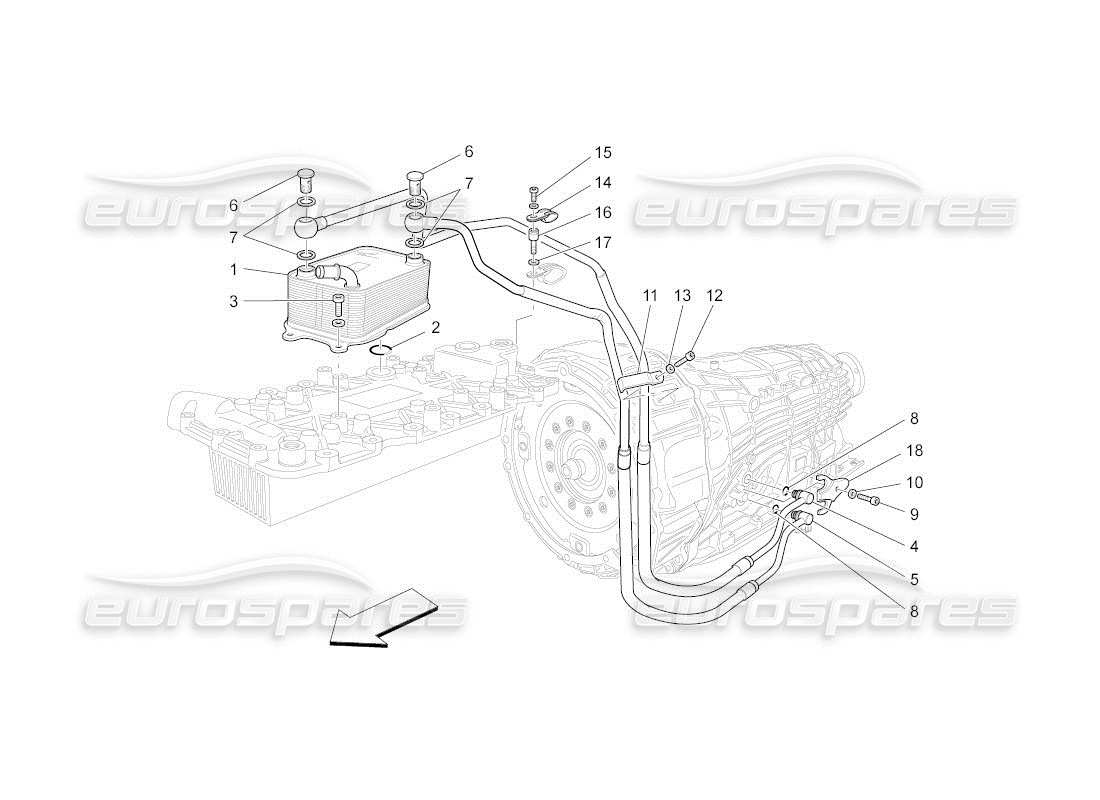 maserati qtp. (2011) 4.2 auto diagramma delle parti di raffreddamento dell'olio del cambio e della lubrificazione