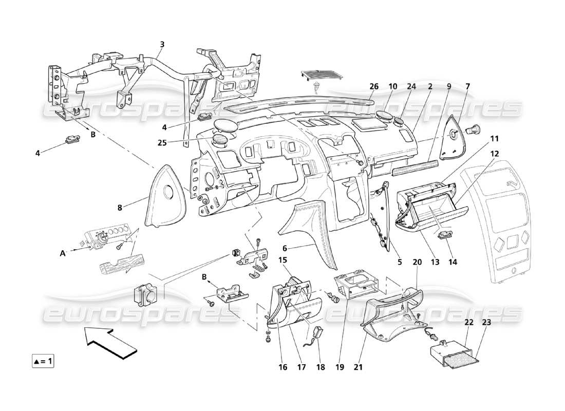 maserati qtp. (2003) 4.2 diagramma delle parti dell'assemblaggio del cruscotto