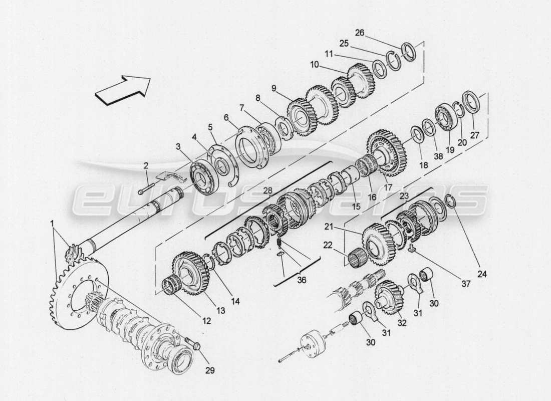 maserati granturismo special edition diagramma delle parti degli ingranaggi dell'albero di rinvio