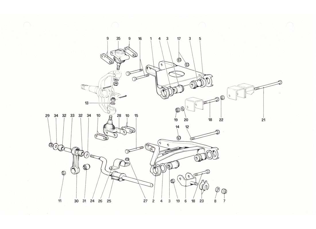 ferrari 208 gtb gts sospensioni anteriori - schema delle parti bracci trasversali