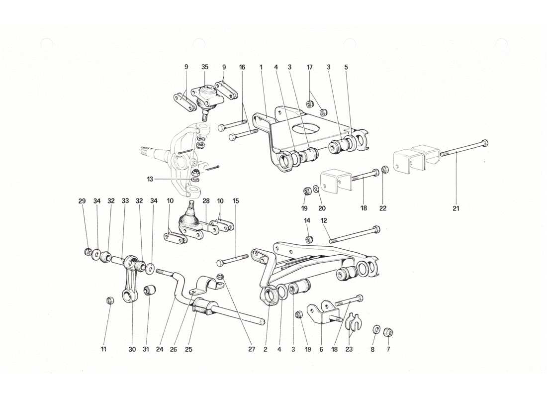 ferrari 208 gtb gts sospensione anteriore - bracci trasversali diagramma delle parti