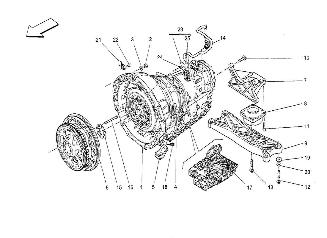 maserati qtp. v8 3.8 530bhp 2014 alloggiamento del cambio diagramma delle parti