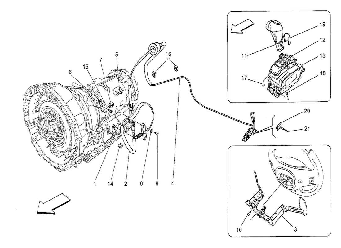 maserati qtp. v8 3.8 530bhp 2014 comandi del conducente per il diagramma delle parti del cambio automatico
