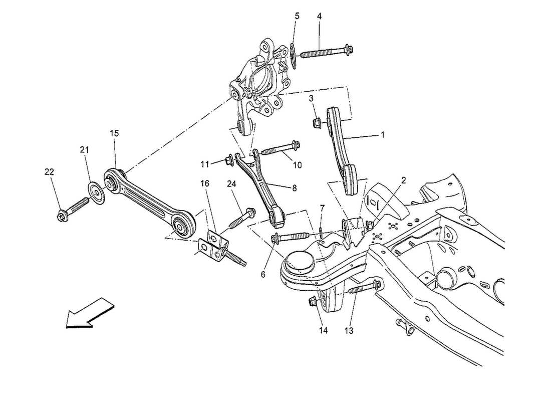 maserati qtp. v8 3.8 530bhp 2014 diagramma delle parti della sospensione posteriore