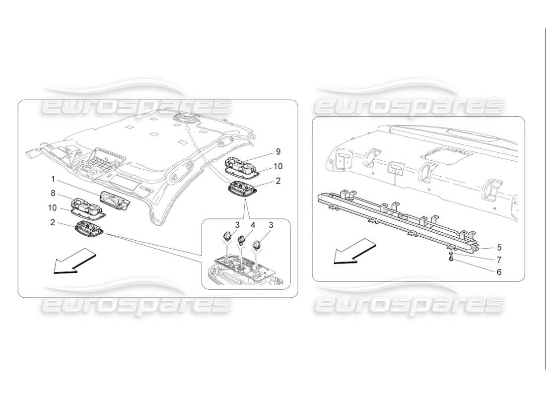 maserati qtp. (2007) 4.2 f1 diagramma delle parti dei dispositivi interni del veicolo