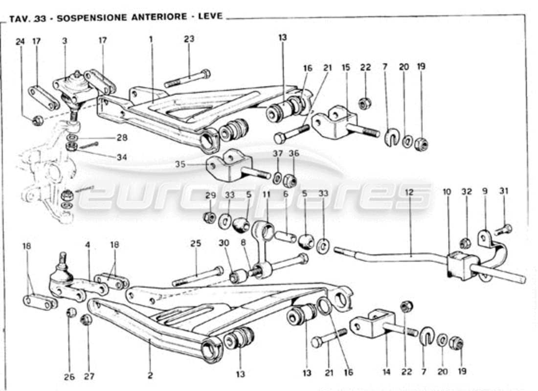 ferrari 246 gt series 1 sospensione anteriore - bracci trasversali diagramma delle parti