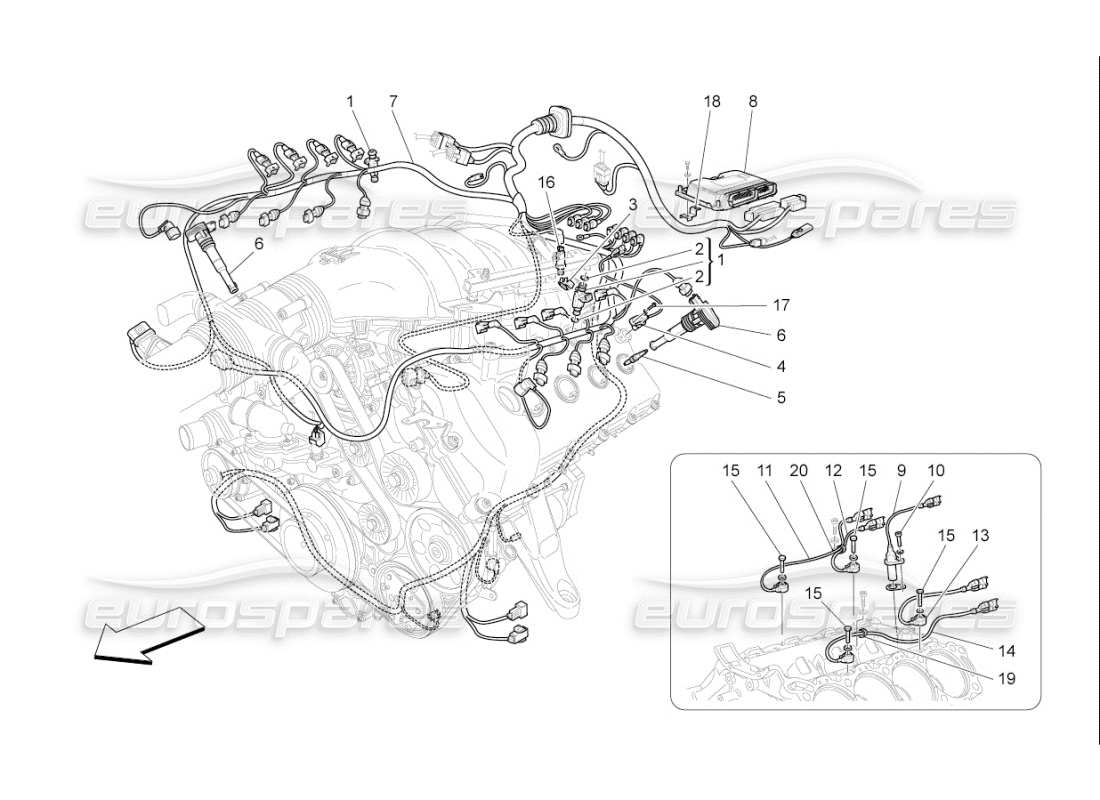 maserati qtp. (2008) 4.2 auto controllo elettronico: diagramma delle parti di controllo dell'iniezione e della fasatura del motore