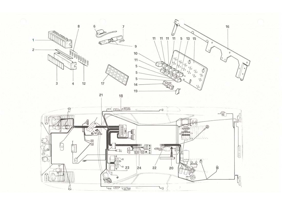 ferrari 208 gtb gts fusibili e relè diagramma delle parti