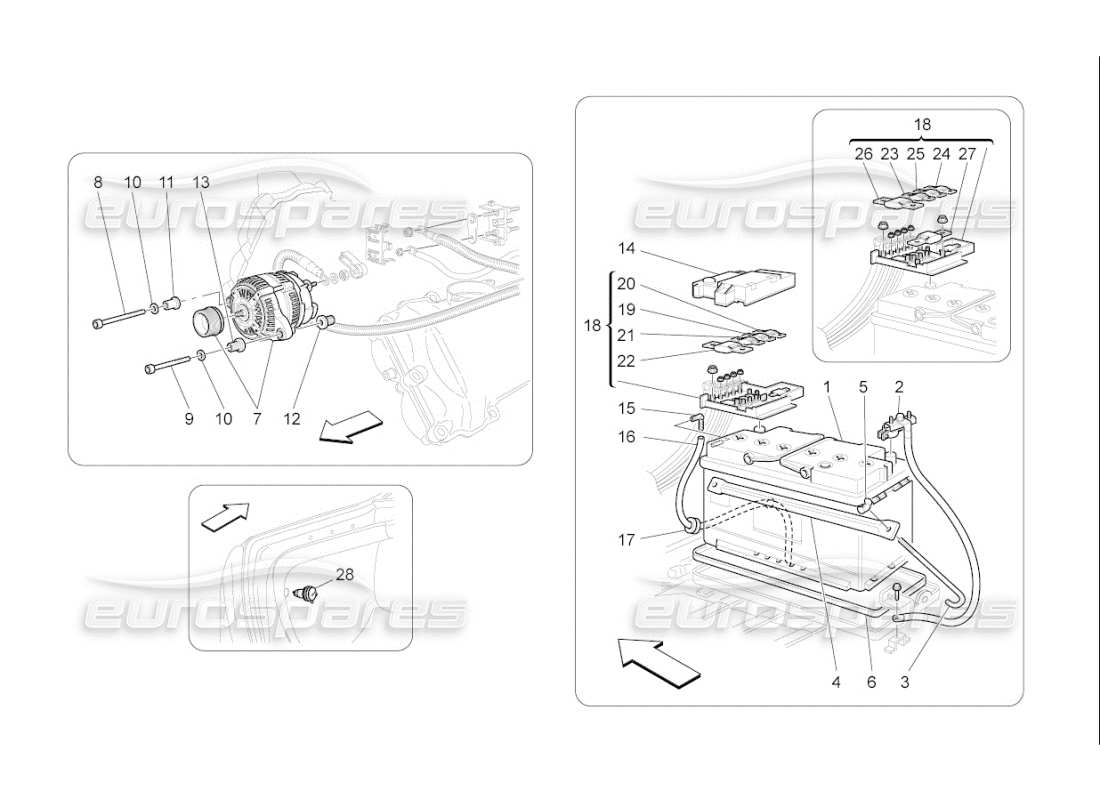 maserati qtp. (2010) 4.7 auto diagramma delle parti di generazione e accumulo di energia