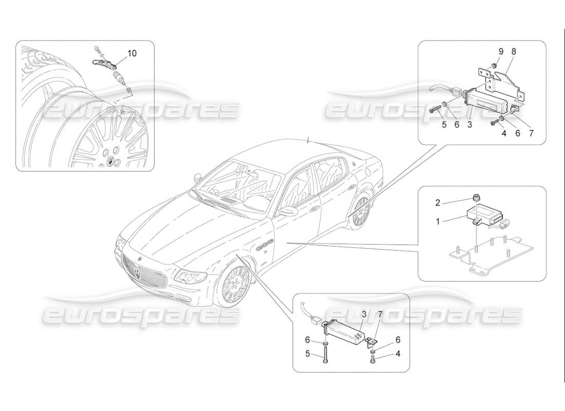 maserati qtp. (2010) 4.7 auto sistema di monitoraggio della pressione dei pneumatici schema delle parti