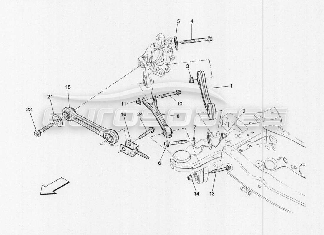 maserati qtp. v8 3.8 530bhp auto 2015 diagramma delle parti della sospensione posteriore