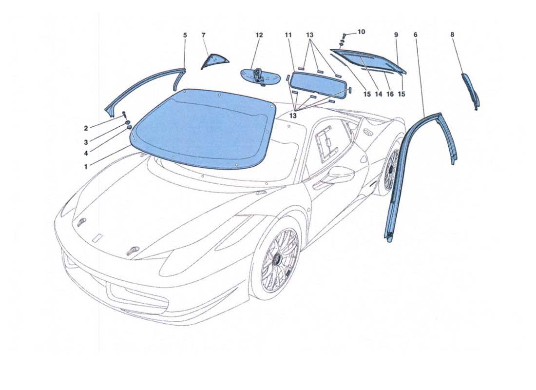 ferrari 458 challenge schema delle parti cristalli e guarnizioni