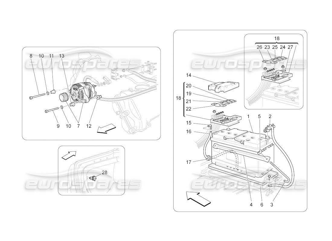 maserati qtp. (2011) 4.2 auto diagramma delle parti di generazione e accumulo di energia