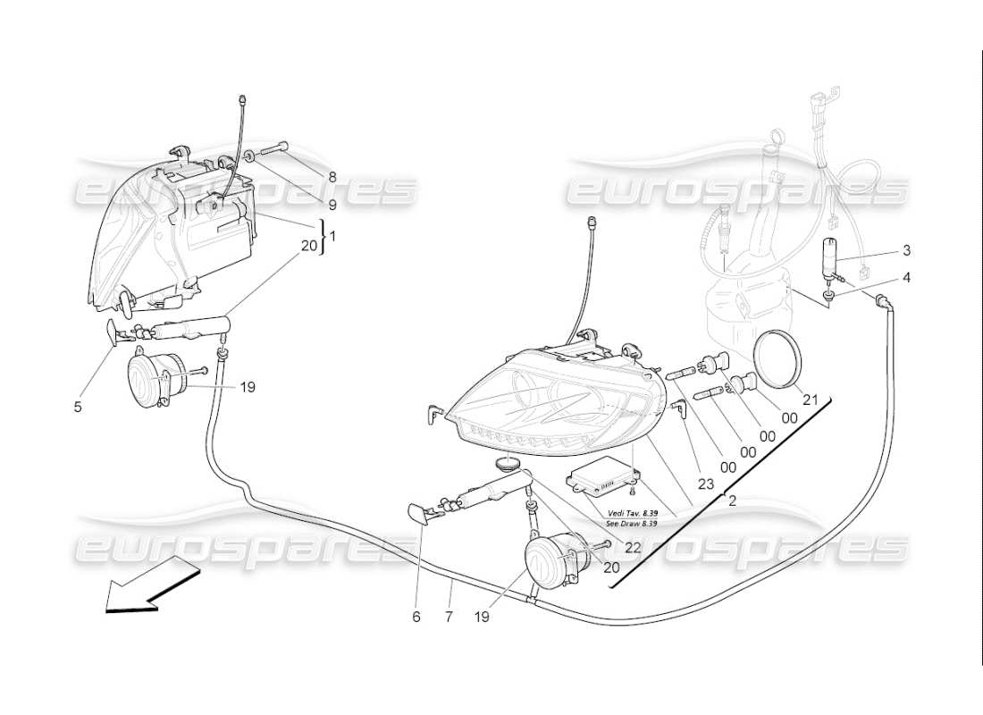 maserati qtp. (2009) 4.7 auto diagramma delle parti dei gruppi ottici