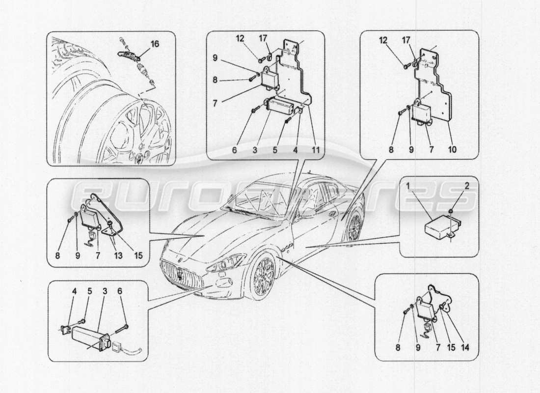 maserati granturismo special edition sistema di monitoraggio della pressione dei pneumatici schema delle parti