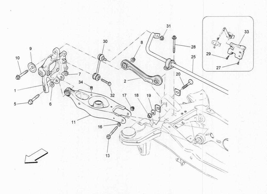 maserati qtp. v6 3.0 bt 410bhp 2015 diagramma delle parti della sospensione posteriore