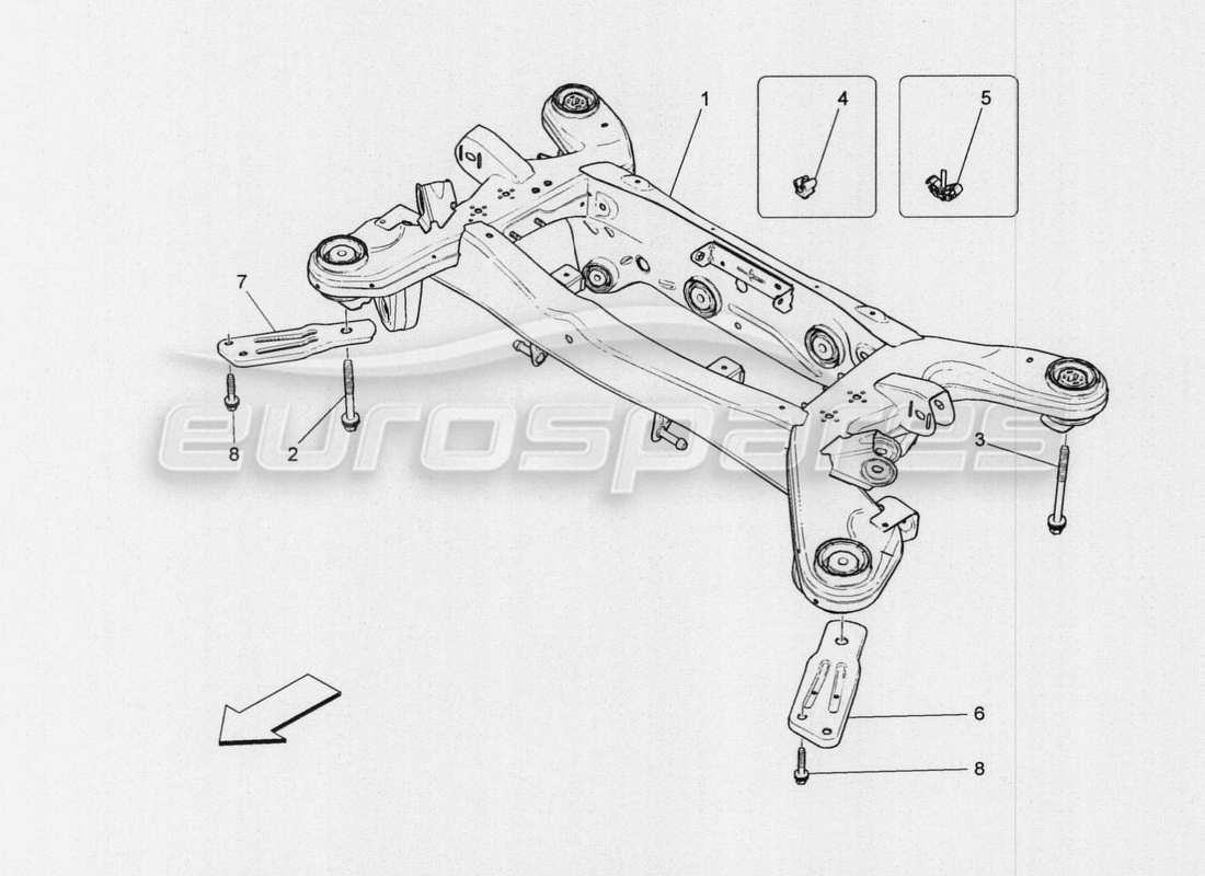 maserati qtp. v8 3.8 530bhp auto 2015 schema delle parti del telaio posteriore