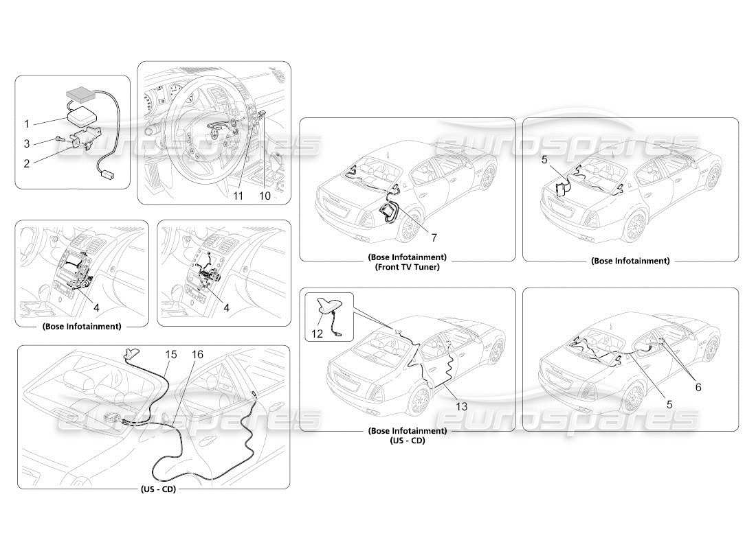 maserati qtp. (2011) 4.2 auto schema delle parti del sistema di ricezione e connessione