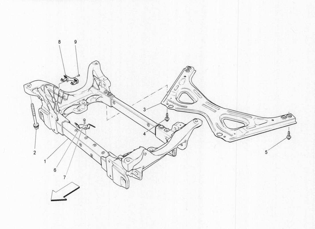 maserati qtp. v6 3.0 bt 410bhp 2015 diagramma delle parti del sottotelaio anteriore