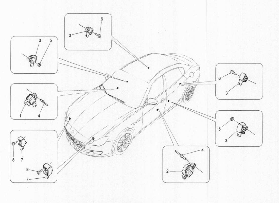 maserati qtp. v6 3.0 bt 410bhp 2015 diagramma delle parti dei sensori di collisione