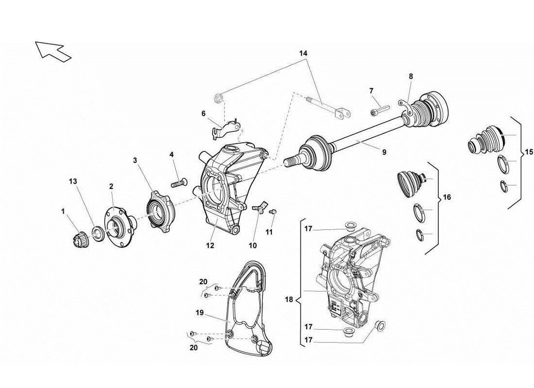 lamborghini gallardo lp570-4s perform albero di trasmissione posteriore diagramma delle parti