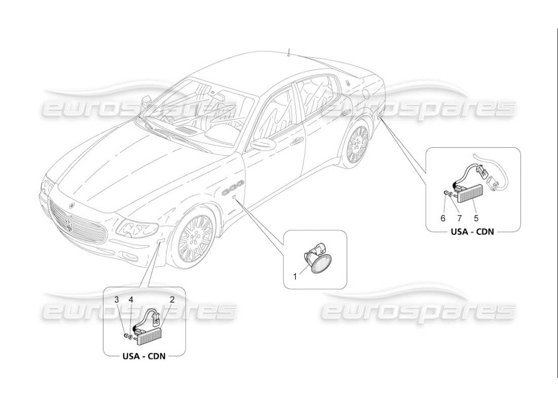 maserati qtp. (2010) 4.7 auto diagramma delle parti dei gruppi ottici laterali