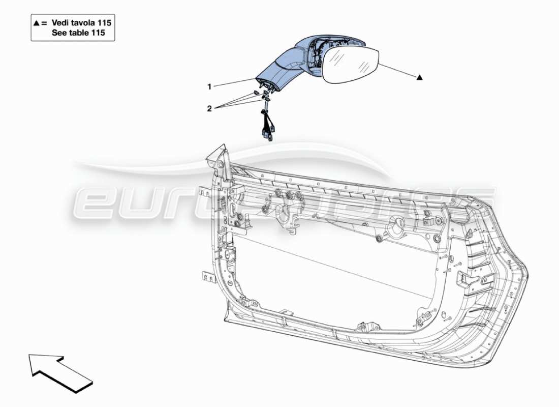 ferrari 488 challenge diagramma delle parti degli specchietti retrovisori esterni