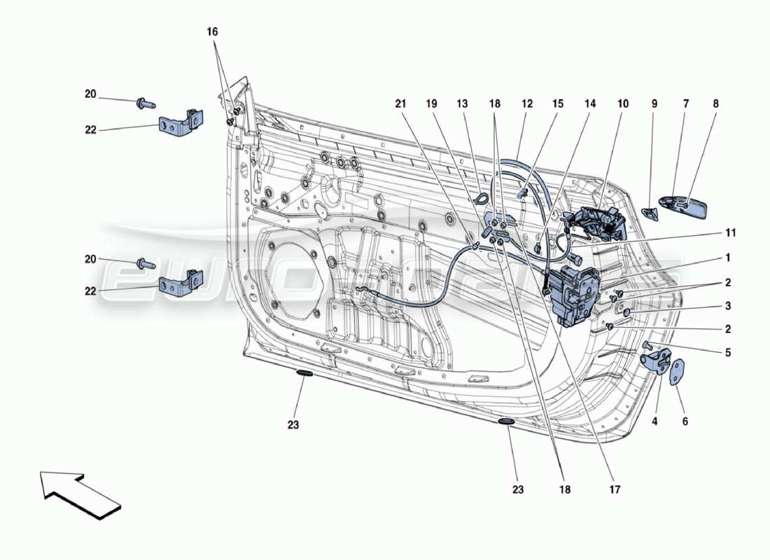 ferrari 488 challenge schema delle parti della serratura della porta