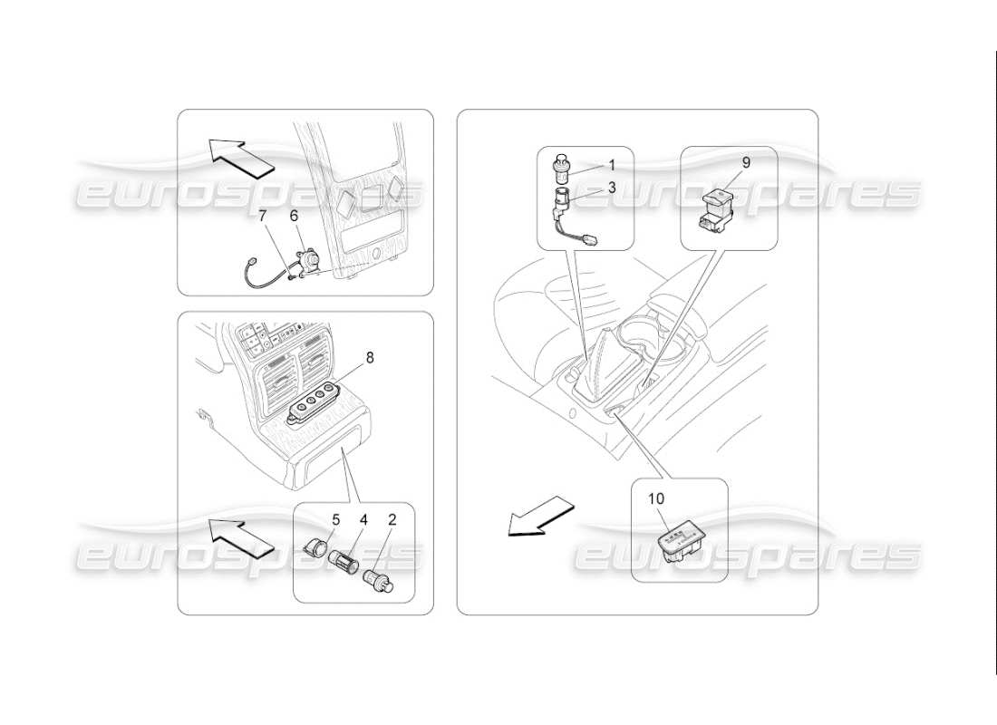 maserati qtp. (2009) 4.7 auto diagramma delle parti dei dispositivi della console centrale