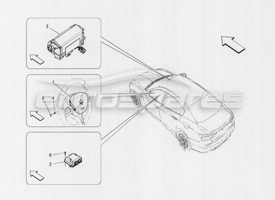 maserati qtp. v8 3.8 530bhp auto 2015 diagramma delle parti del sistema airbag anteriore